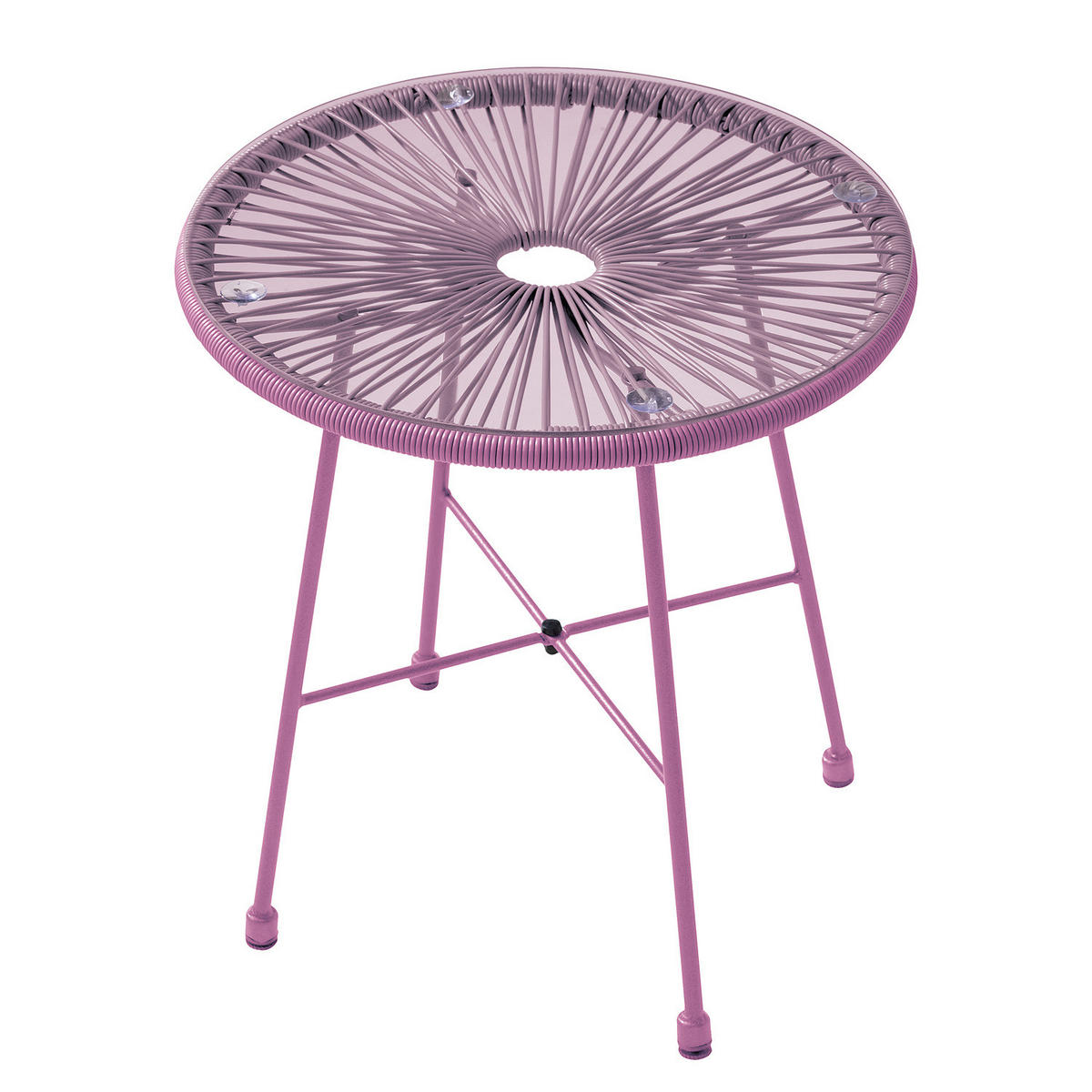 SITZGRUPPE - Stahl / Polyrattan - 3-teilig - Violett, Glas/Kunststoff - home24