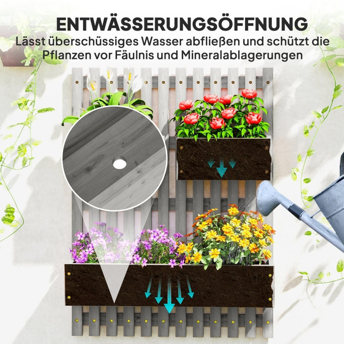 BLUMENKASTEN Set Wand Holz 60x16x80 cm - Grau, Holz (60/80/16cm) - Fortuna Lai