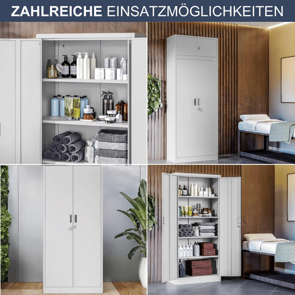 AKTENSCHRANK abschließbar KADO mit Flügeltüren 175x80x40cm Grau - Grau, Metall (80/175/40cm) - DELUKE
