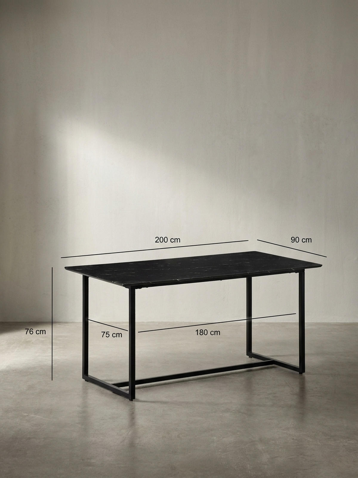 ESSTISCH Marmoroptik Metall Rechteckig Modern Klein, Schwarz 200x90x76 cm - Schwarz, Holzwerkstoff/Metall (90/200/76cm) - KADIMA DESIGN