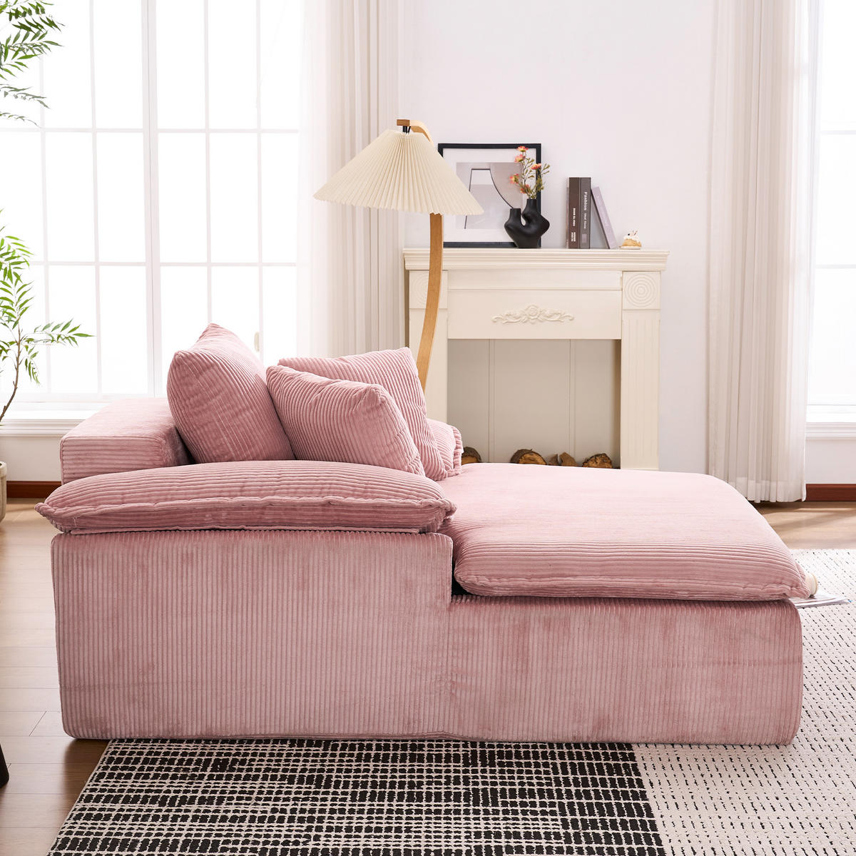 LIEGESOFA Cord ergonomisch mit breiten Armlehnen 177/122/92 cm Rosa - Rosa, Textil (122/92/177cm) - Redom