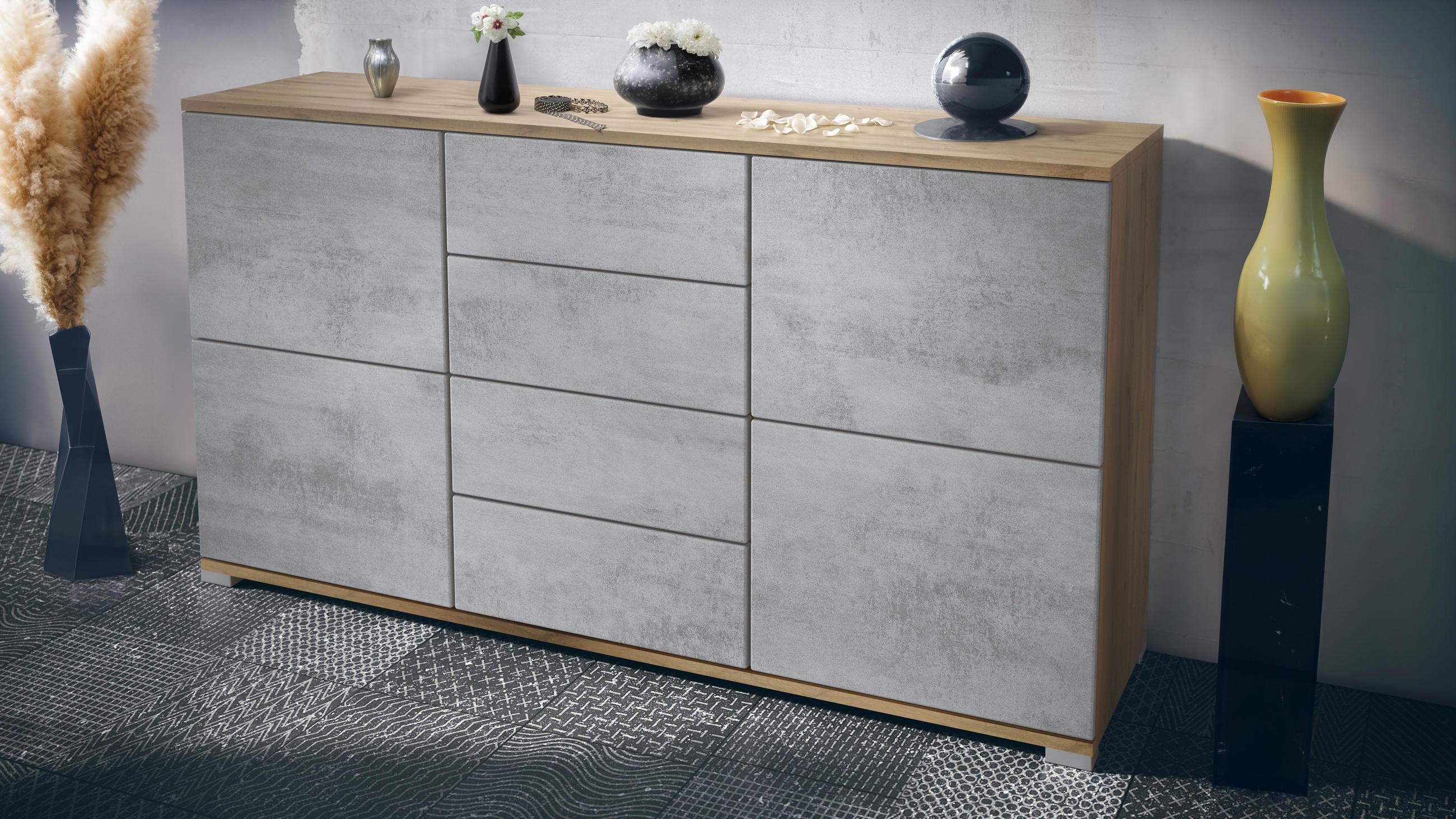 SIDEBOARD Rova Beton Oxid Optik - Hellgrau, Holzwerkstoff (138.5/75.5/35cm) - Vladon