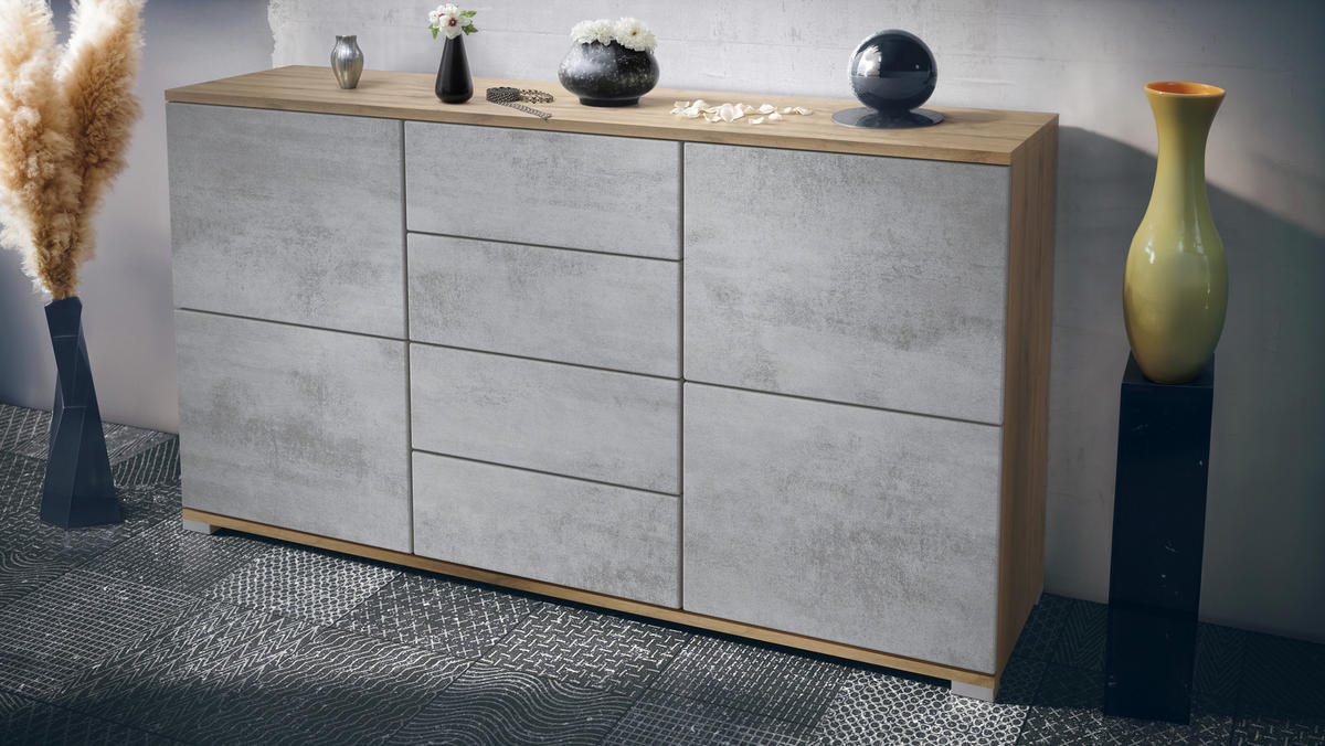 SIDEBOARD Rova Beton Oxid Optik - Hellgrau, Holzwerkstoff (138.5/75.5/35cm) - Vladon
