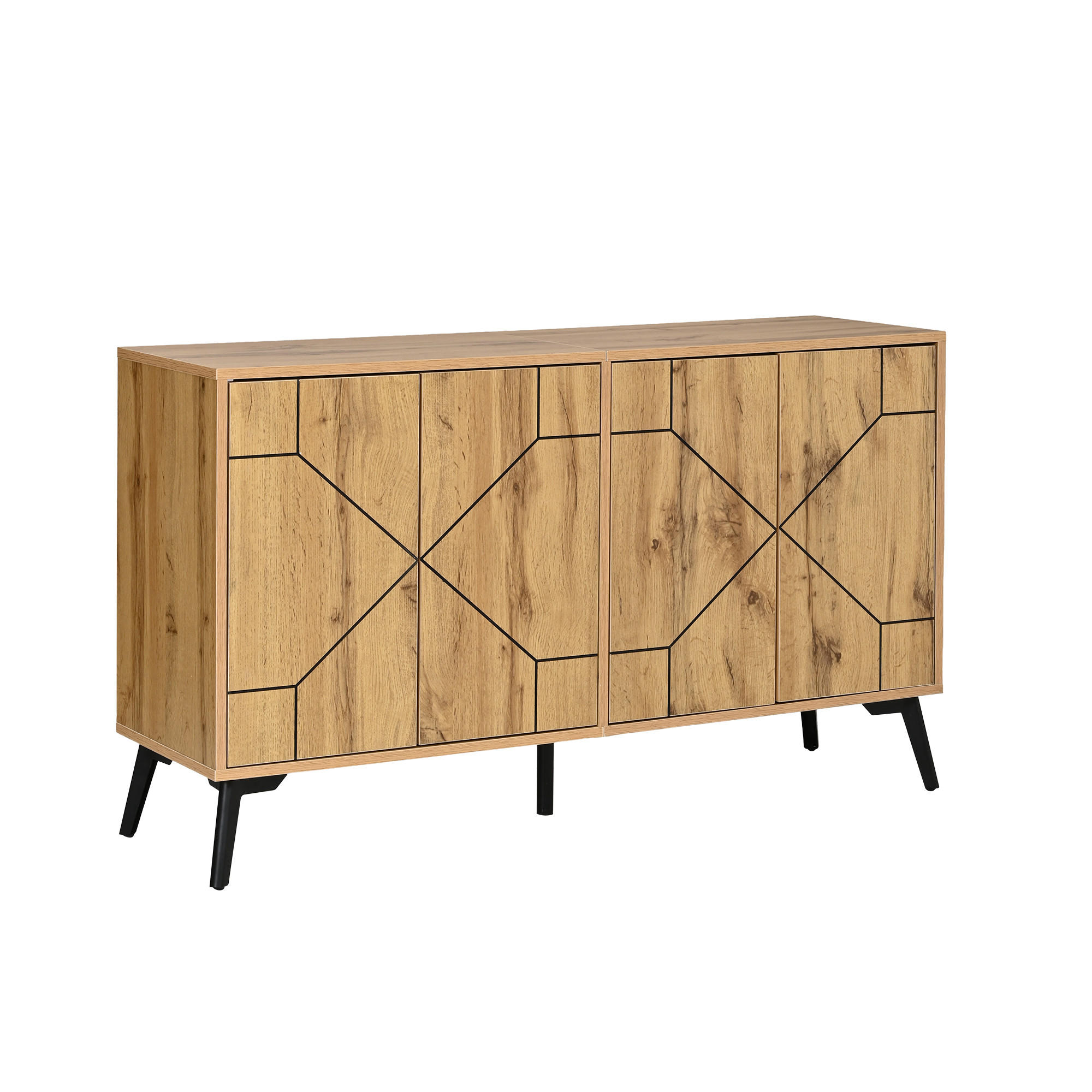 SIDEBOARD DE-37856 mit 4 Türen und Wellenmuster Holzfarbe - Naturfarben, Holzwerkstoff (120/69/35cm) - ComfortXL