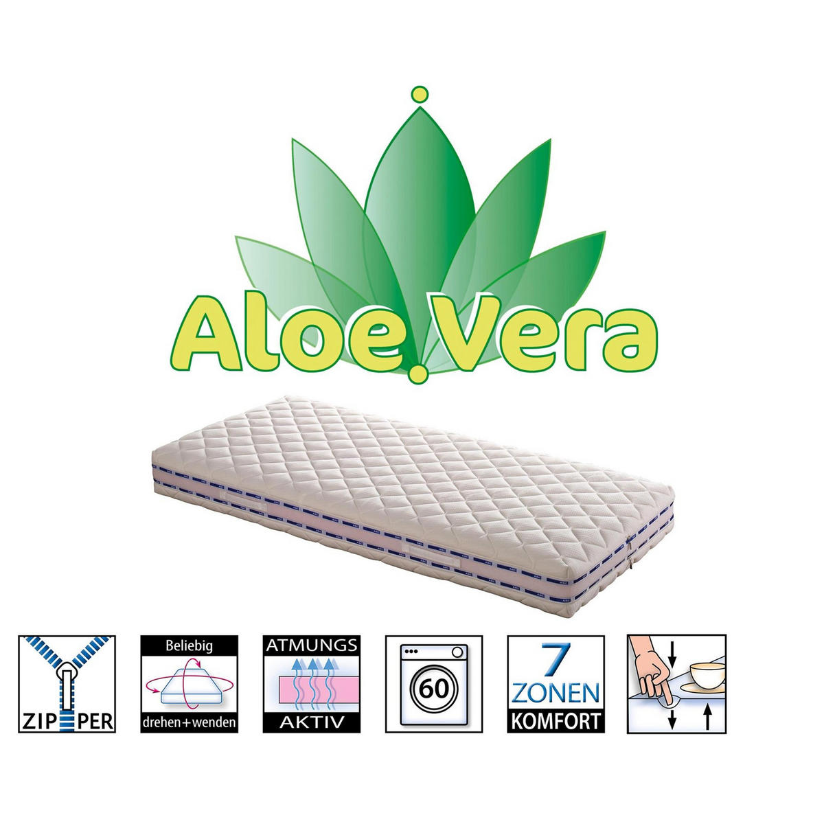 MATRATZE Studio Lotus – 7-Zonen-Kaltschaum-Matratze mit 3D-Würfelschnitt und Aloe Vera Bezug - Weiß, Holz (180/200cm) - Betten-ABC