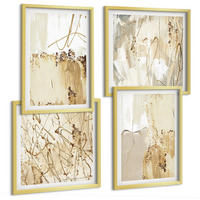 BILDER SET 4er Set - 50x50 cm & 40x60 cm Goldrahmen - Abstrakte Muster beige weiß - Goldfarben, Kunststoff (50/50cm) - TULUP