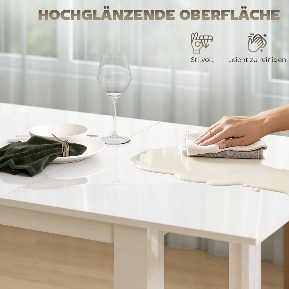 ESSTISCH ausziehbar 120-160 x 80 cm Küchentisch für 4-6 Personen, Hochglanzweiß - Weiß Hochglanz, Holzwerkstoff (160/80/78cm) - HOMCOM