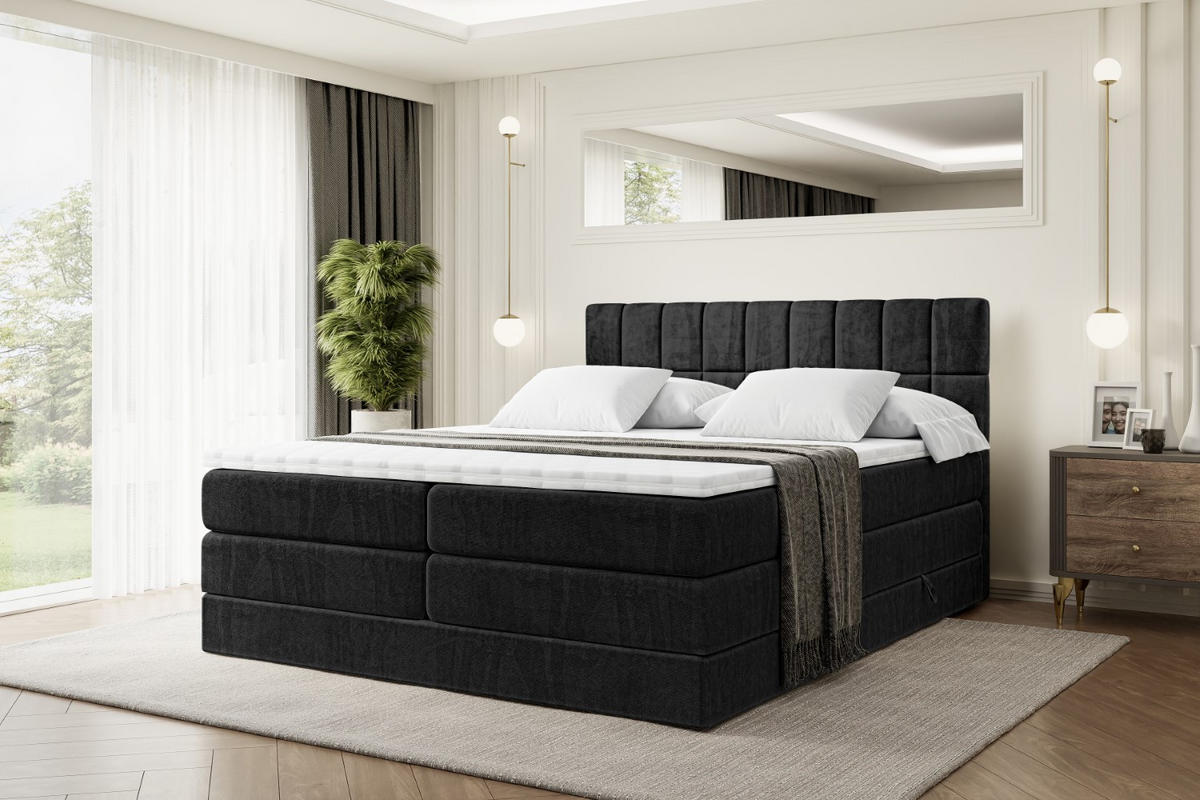 BOXSPRINGBETT MIAMI KING - 160x200 - H3/H4 - Schwarz - Schwarz, Holzwerkstoff (160/200cm) - ALTDECOR