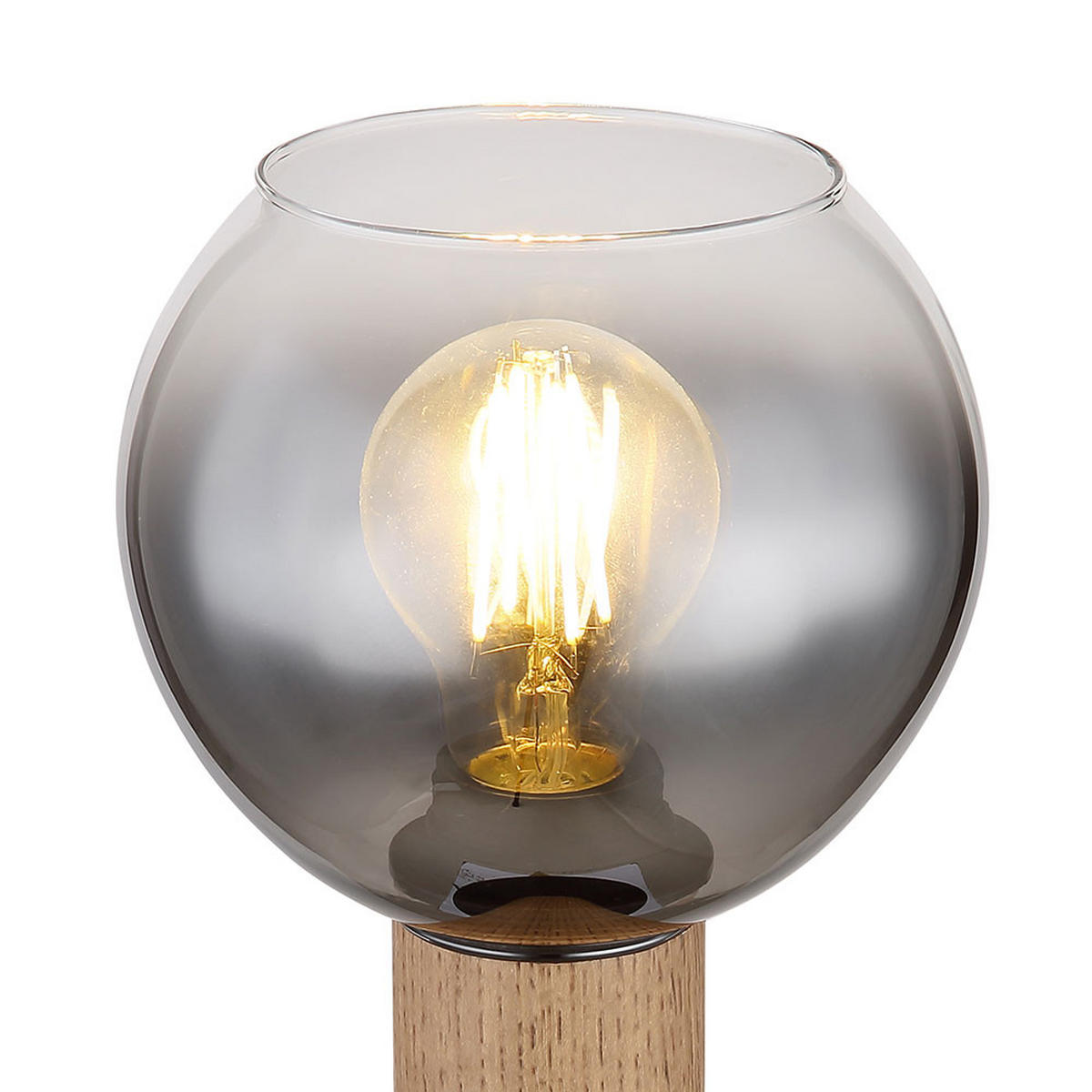 TISCHLEUCHTE MOITAS Rauch Schwarz Metall - Braun, Holz (15/15/30cm) - Globo Lighting