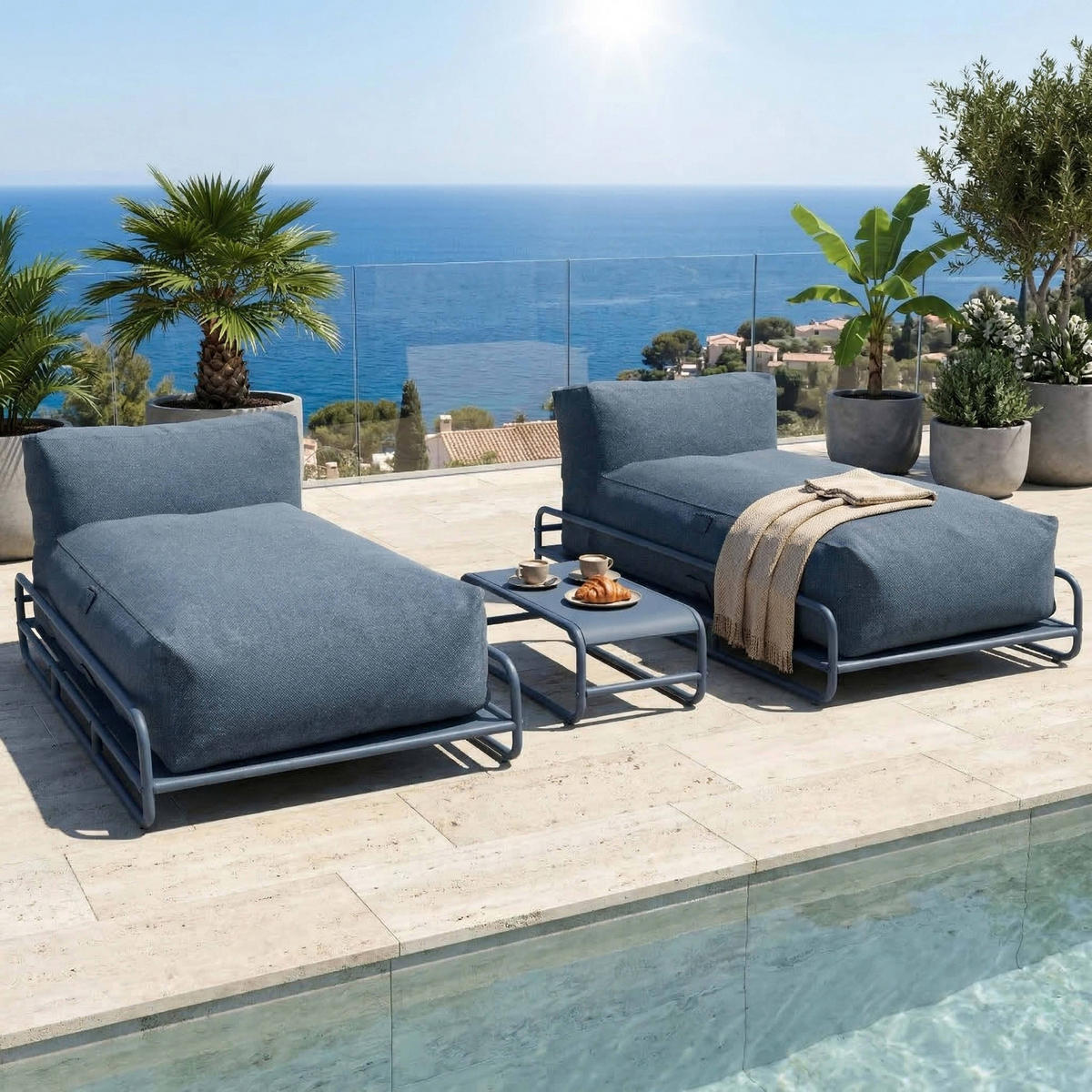 GARTENMÖBEL modularer Mixi 2er-Set, pazifikblau - Blau, Textil - Oviala
