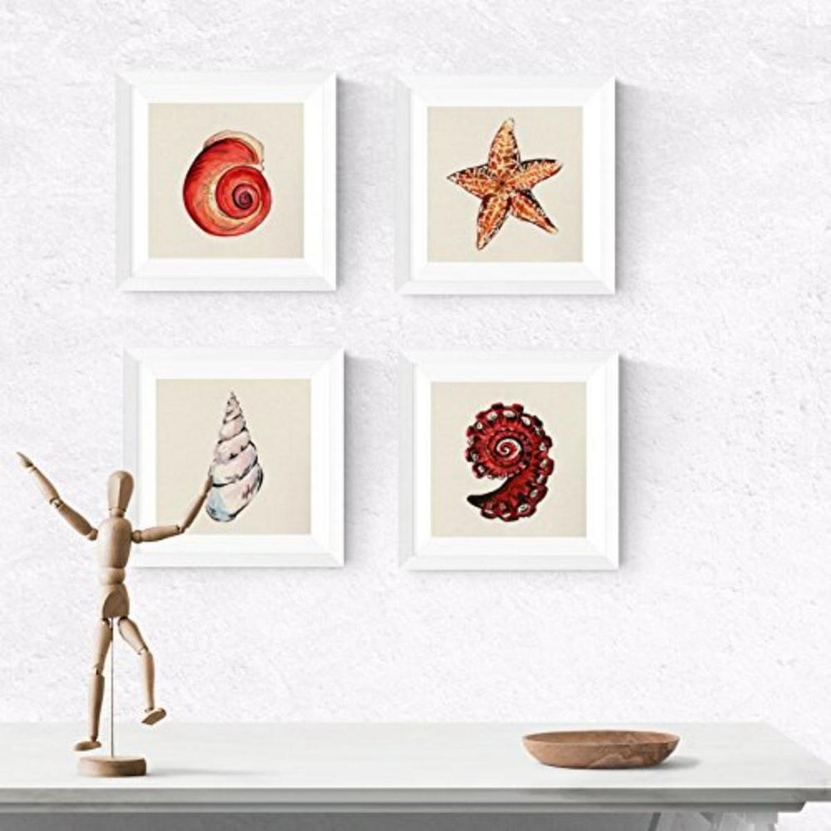 POSTER Set mit 4 Bunte Muscheln 25x25 cm Schwarzer Rahmen - Schwarz, Papier (25/3cm) - Nacnic