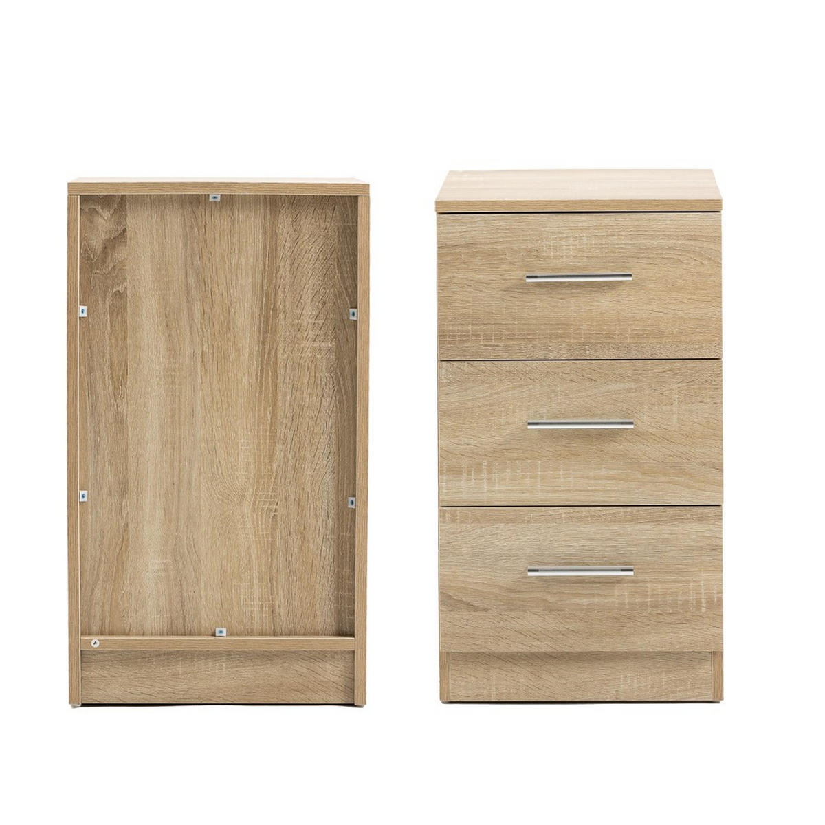 NACHTTISCHE 2er Set in Naturfarbe mit 3 Schubladen - Naturfarben, Holz (35.2/65.5/37.6cm) - KOMHTOM