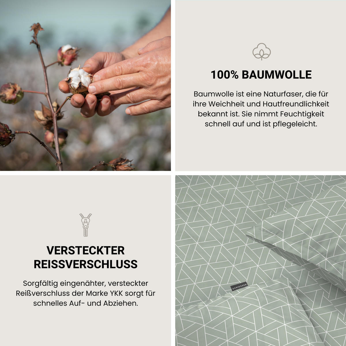 BETTWÄSCHESET Tris - Renforcé - 2-teilig - 155 x 220 cm - Mint - Mintgrün, Textil (155/220cm) - SCHIESSER