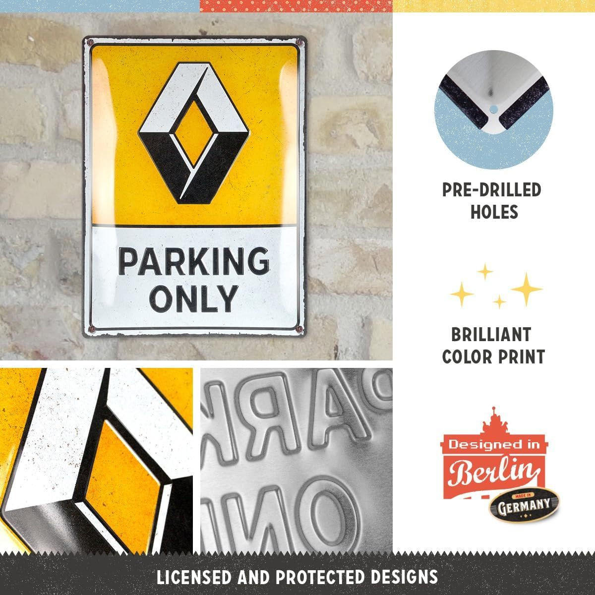 BLECHSCHILD 30/40 cm Renault Parking Only - Multicolor, Metall (30/40/0.2cm) - Nostalgic-Art