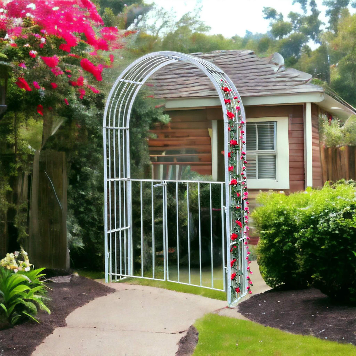 ROSENBOGEN mit Tor Metall verzinkt 140/40/230 cm - Grau, Metall (140/230/40cm) - DanDiBo