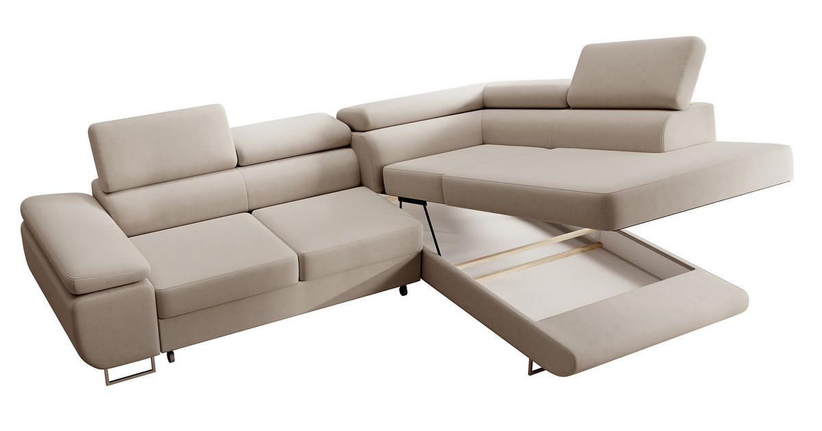 ECKSOFA Stevil Hellbeige Velours - Ecru/Silberfarben, Textil/Metall (275/203cm) - Selsey