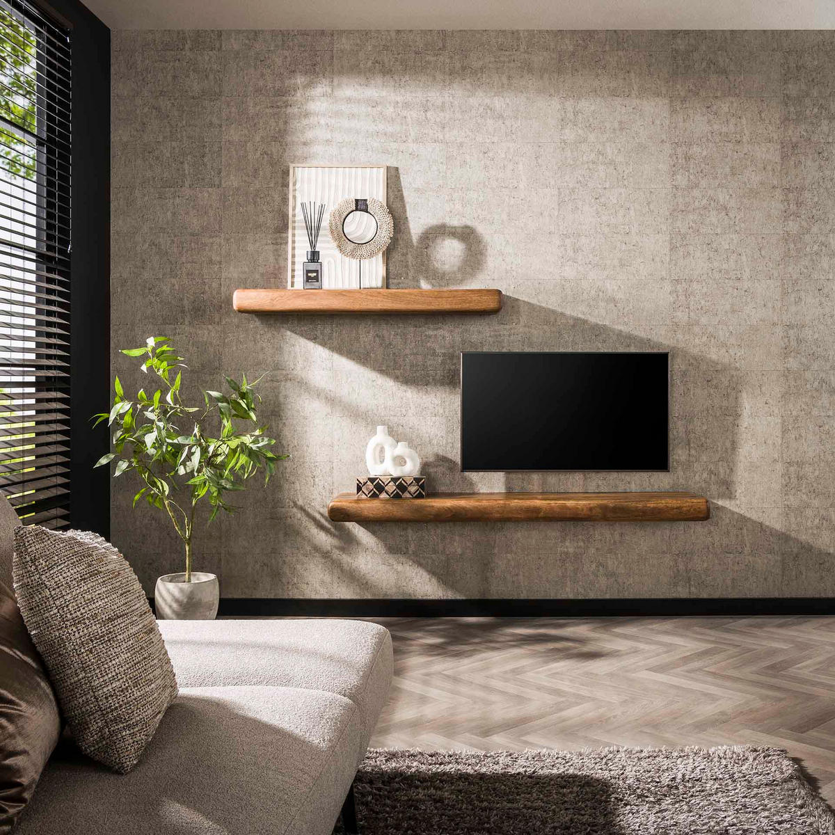 WANDREGAL Sleek Beige 35/118/ 10 cm - Beige, Holz (118/10/35cm) - Hoyz Collection