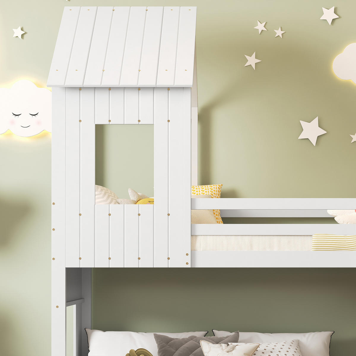 ETAGENBETT 90/200 cm & 140/200 cm in Weiß Kinderbett mit Rutsche und Treppe Hausbett aus Kiefer und MDF - Weiß, Holzwerkstoff (140/200cm) - STILVORA