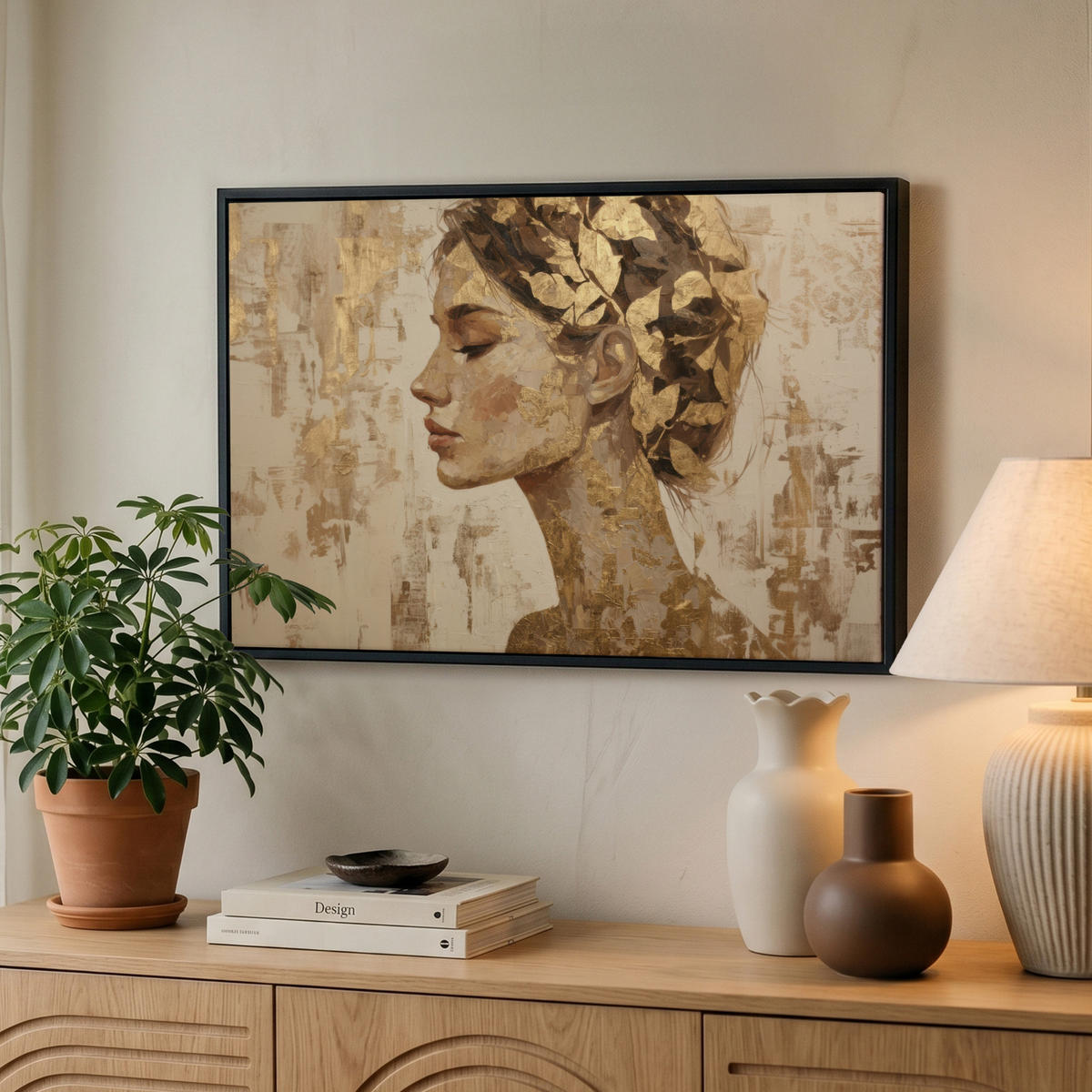 LEINWAND Bilder mit Rahmen - Frau - Gold - Abstrakt - Textur - 60x40 - Goldfarben, Textil (60/40cm) - MuchoWow
