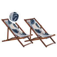 GARTENLIEGE 2er-Set dunkelbraun Textil weiß/mehrfarbig Blättermotiv Anzio - Dunkelbraun/Weiß, Textil (54/70/97cm) - Beliani