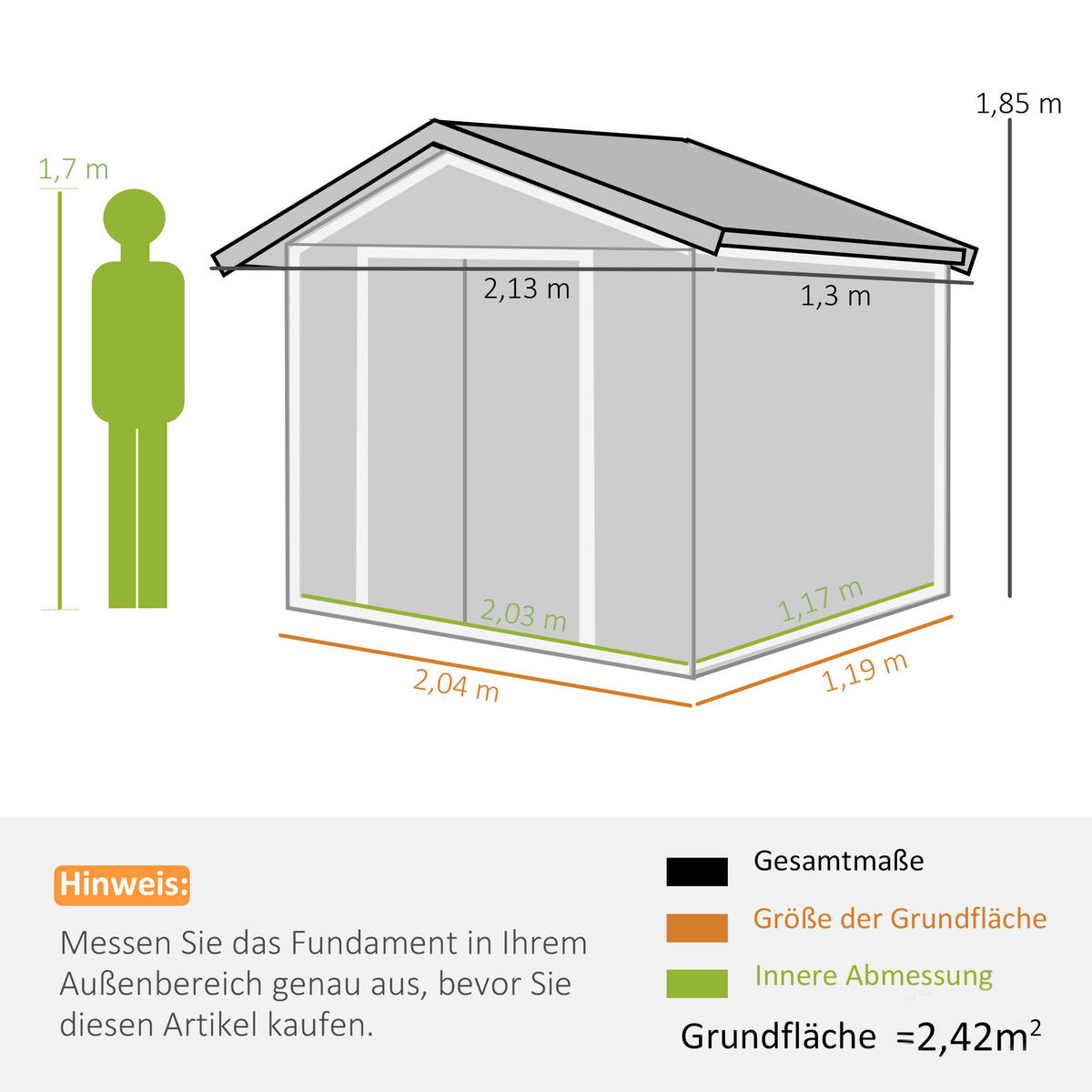 GARTENHAUS Grün 213.0/130.0/185.0cm - Grün, Metall (130/185/213cm)