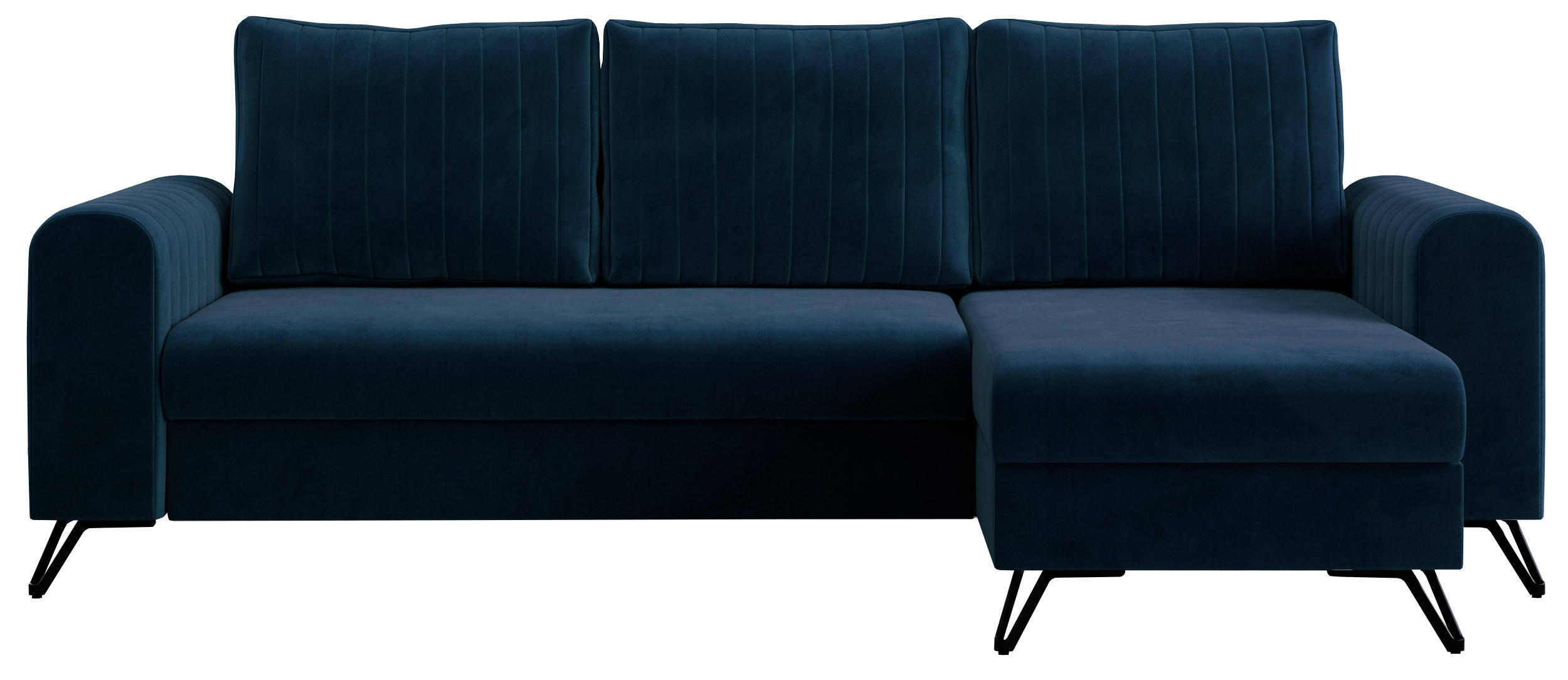 ECKSOFA Axel Velvet Dunkelblau - Schwarz/Dunkelblau, Textil/Metall (242/140cm) - MKS