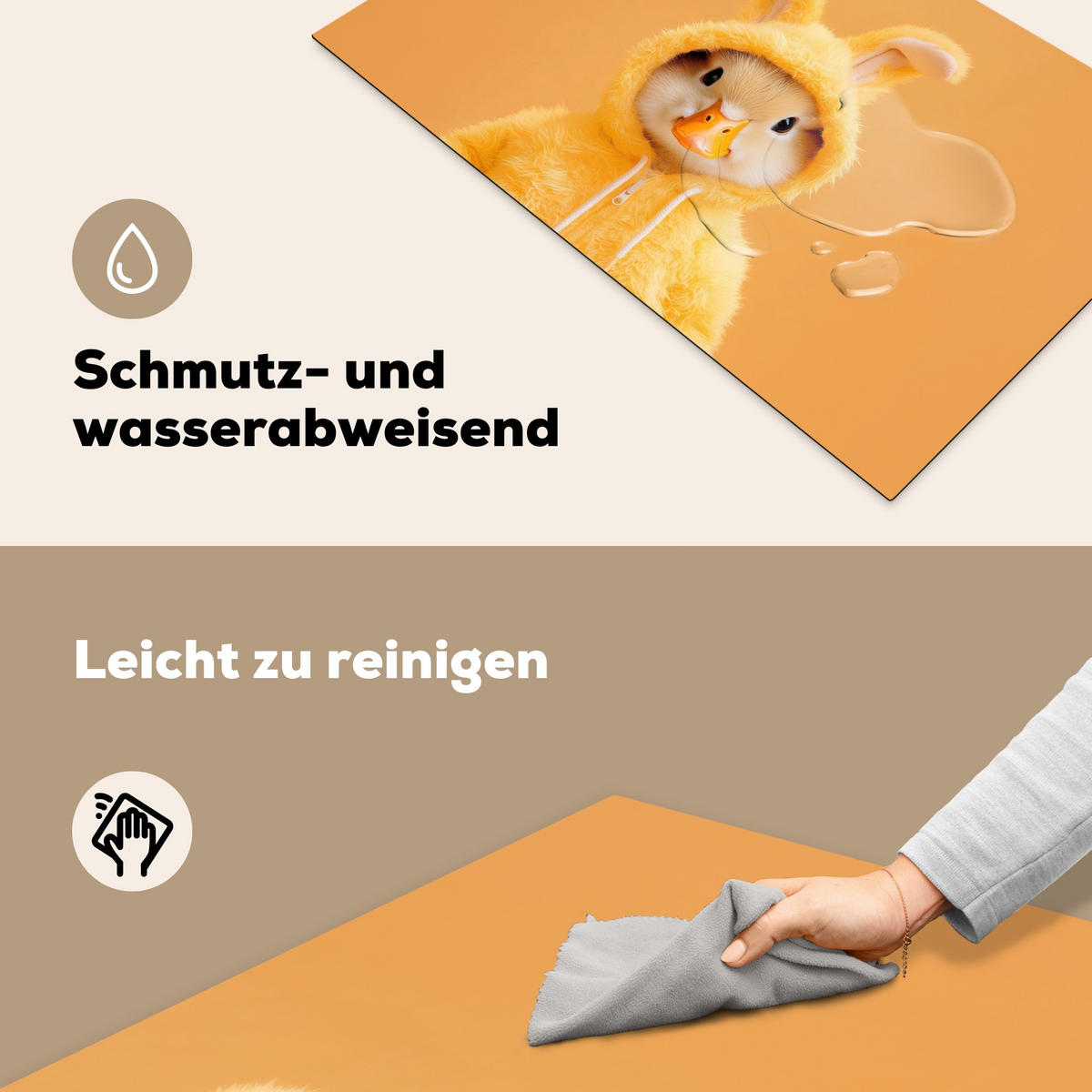 HERDABDECKPLATTE Osterhase - Kostüm - Ente Ceranfeldabdeckung 85x52 cm - Gelb, Kunststoff (85/52/0.2cm) - MuchoWow