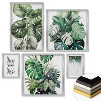 WANDBILDER 5er Set - 50x50 cm & 20x30 cm & 40x60 cm Silberner Rahmen - Blattpflanzen leben, lachen, lieben - Silberfarben, Kunststoff (40/60cm) - ArtPrintCave