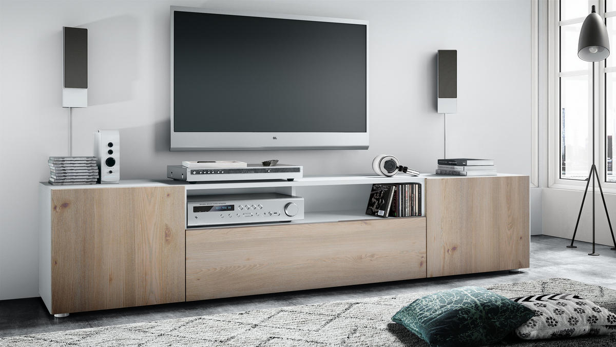 LOWBOARD Mogan Fronten in Eiche Nordic - Silbereichenfarben, Holzwerkstoff (181/39/35cm) - Vladon