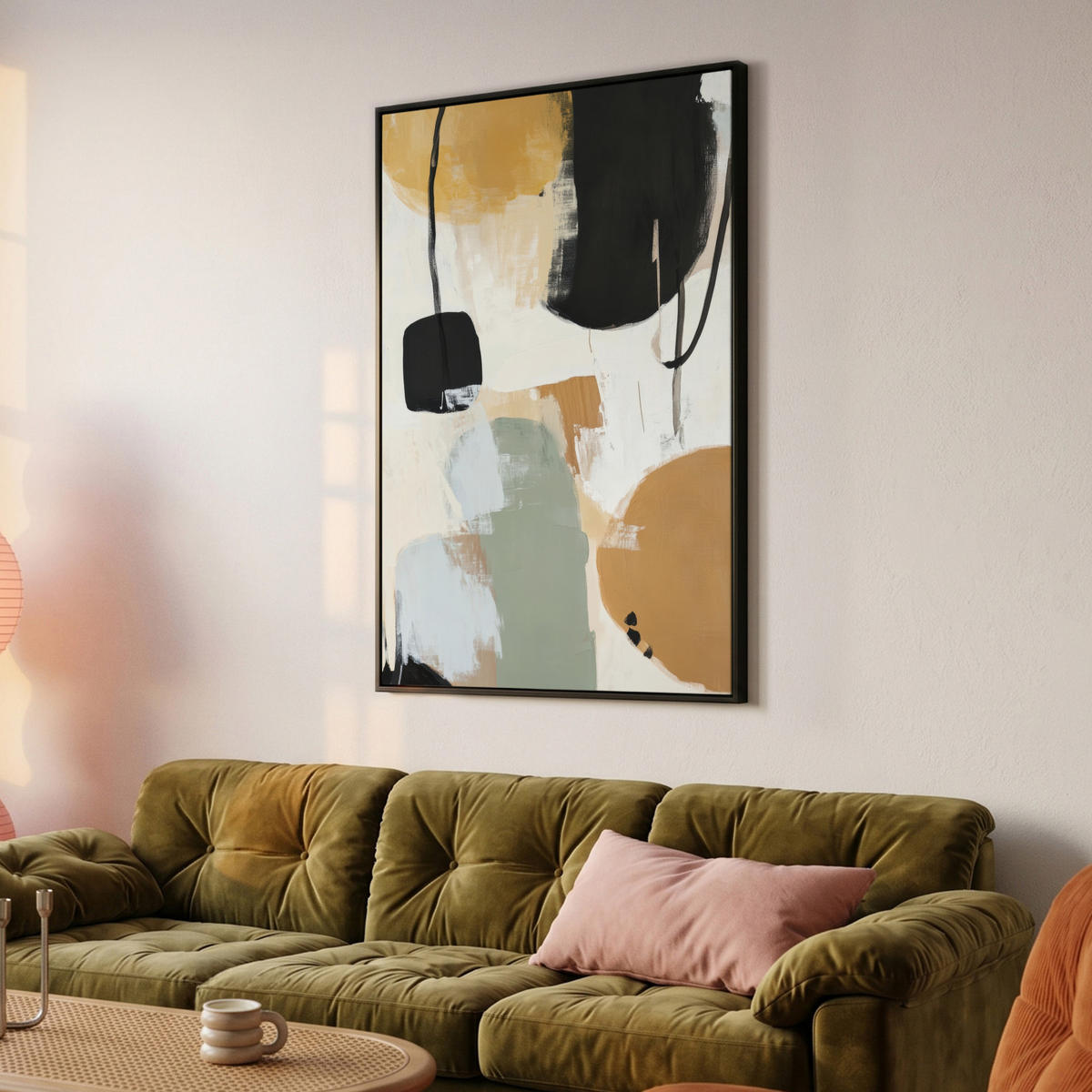 LEINWAND Bilder mit Rahmen - Farbe - Abstrakt - Farben - 90x140 - Currygelb, Textil (90/140cm) - MuchoWow