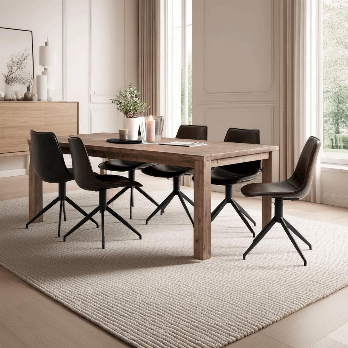 STUHL-SET 2 Stück in Kunstleder - Schwarz/Braun, Textil/Metall (48/85/57cm) - Furnhouse