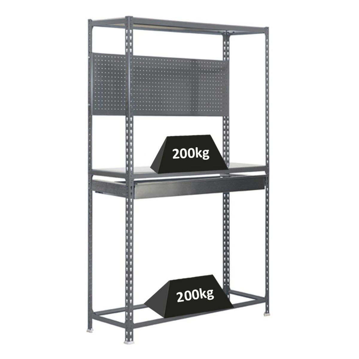 REIFENREGAL mit Arbeitsfläche und Schubfach Metal Shark NO.5 HxBxT 200 x 120 x 40 cm 6 Reifen Grau - Grau, Metall (120/200/40cm) - PROREGAL