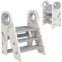 KINDERTRITTHOCKER DE-17237 3-fach höhenverstellbar & klappbar Grau - Grau, Naturmaterialien (47/61.5/46.5cm) - ComfortXL