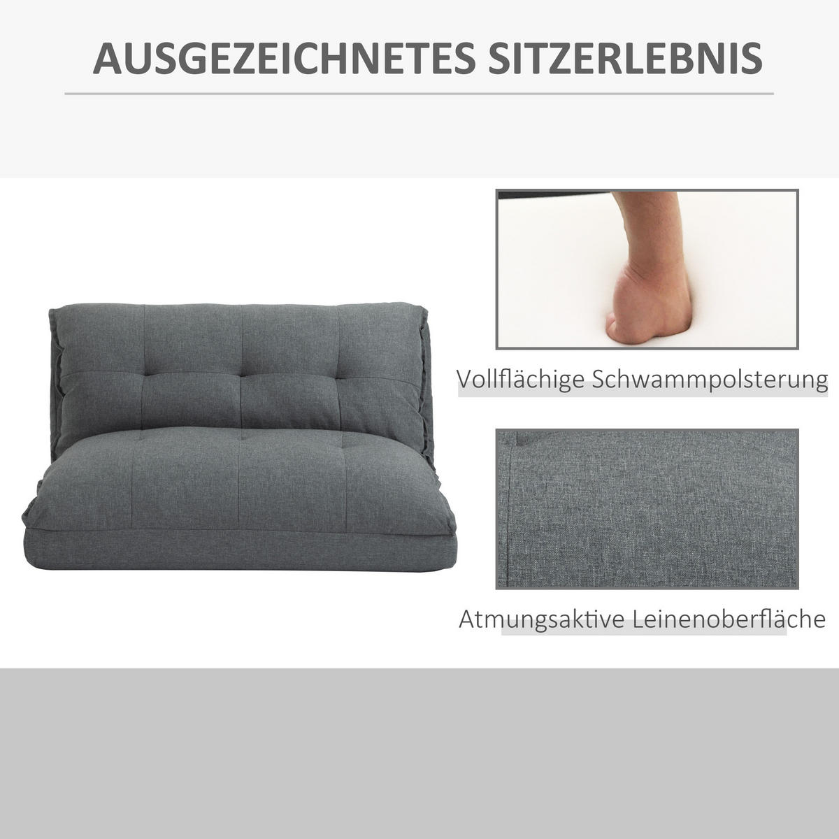 BODENSTUHL 2-in-1 Bodensessel Bett mit Rückenlehne 13 Positionen Verstellbar - Grau, Metall (71/54/100cm) - HOMCOM