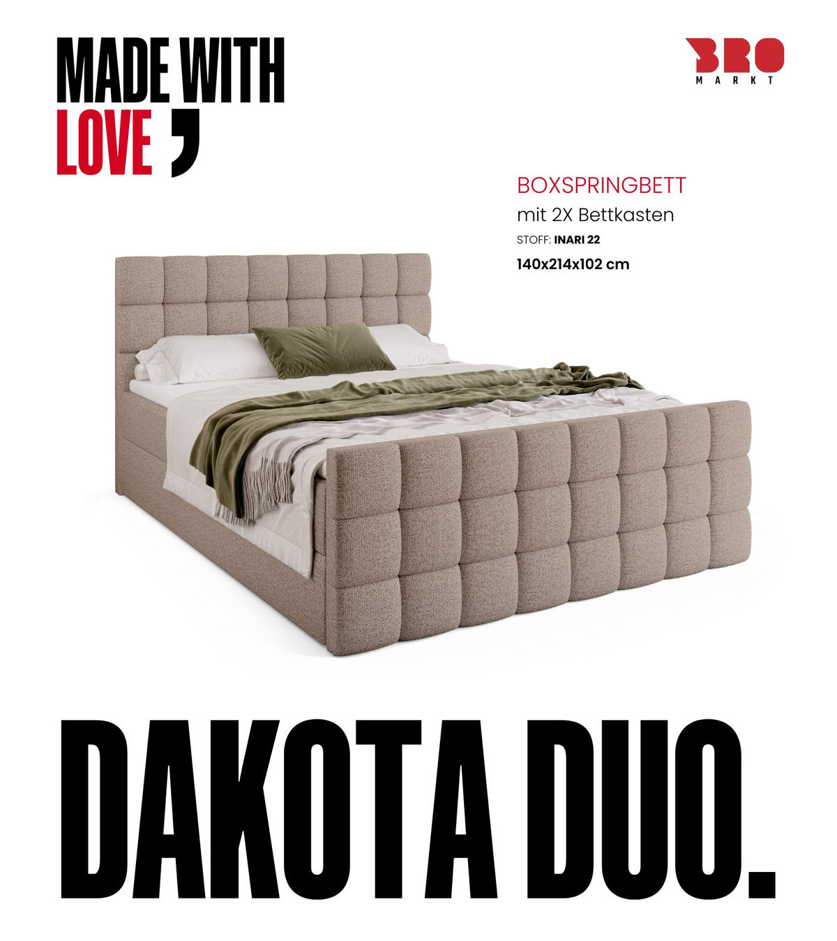 BOXBETT Dakota Duo mit Topper 140/200 Beige - Beige, Holz/Textil (140/200cm) - Bromarkt