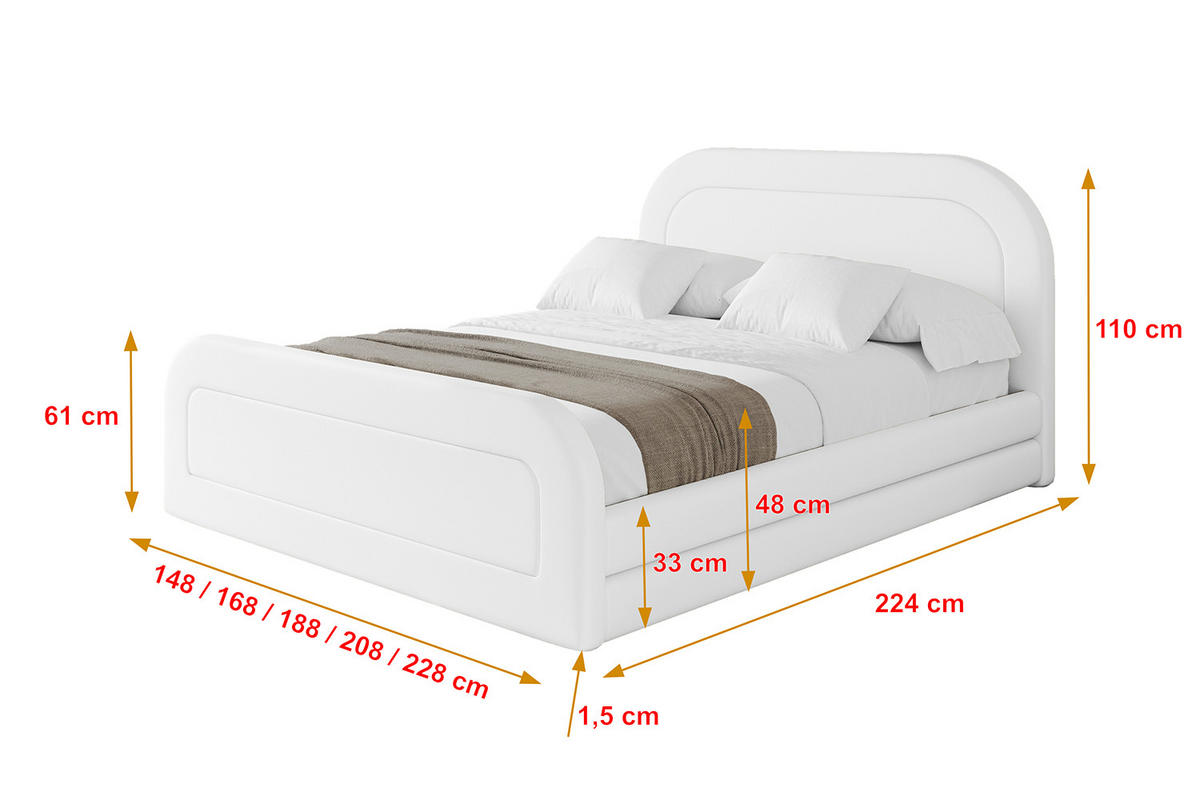 POLSTERBETT mit Bettkasten, Fußteil und Lattenrost, Boxbett mit Matratze H3/H4 - LERIS-Z 180x200 Weiß Kunstleder - Weiß Hochglanz, Holzwerkstoff/Textil (180/200cm) - ALTDECOR