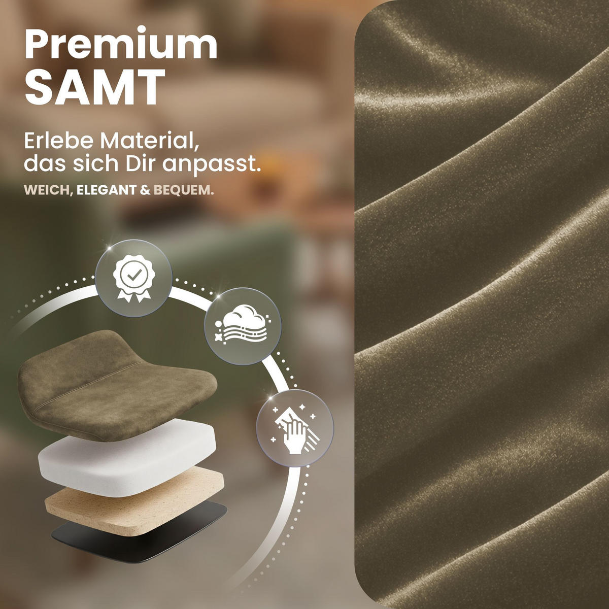 STUHL Samt Taupe - Taupe, Textil/Metall (45/84/55cm) - CLP