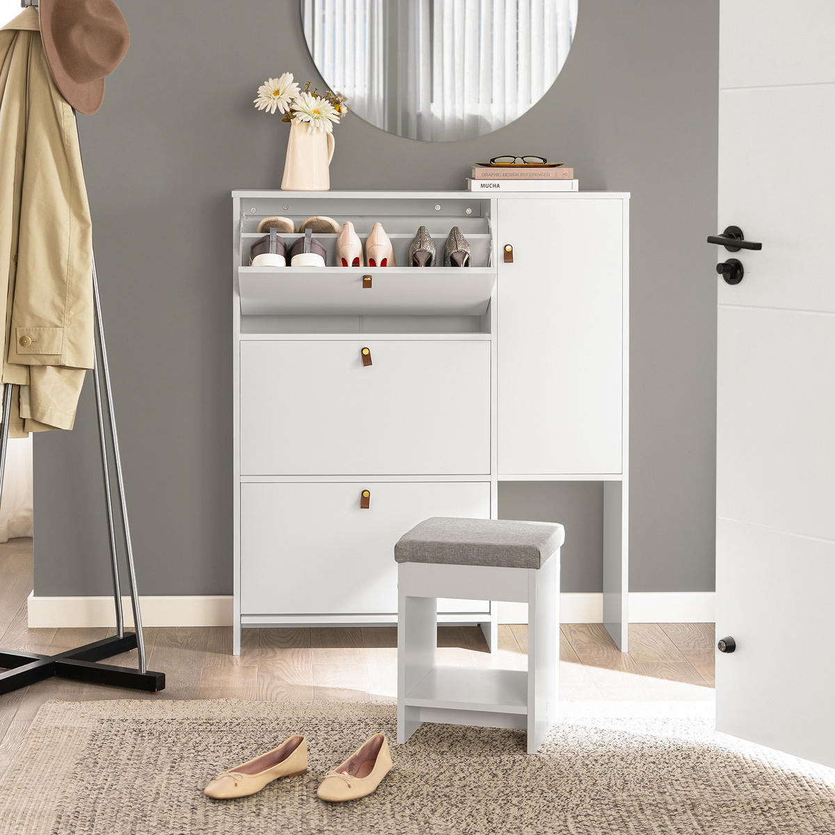 SCHUHSCHRANK Weiß - Weiß, Holzwerkstoff (95/121/30cm) - SoBuy