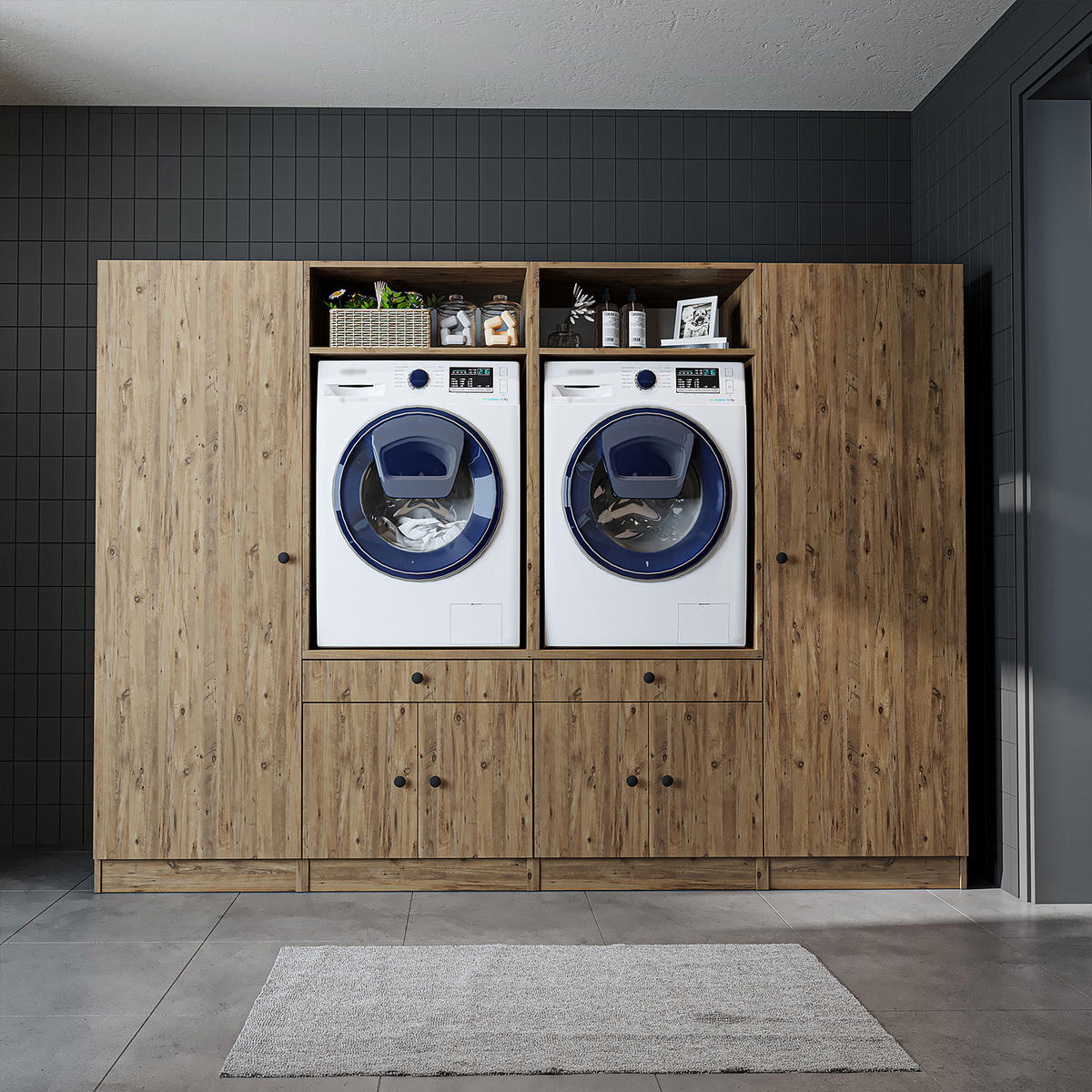 WASCHMASCHINENSCHRANK Serie 1 254cm Breit, 184cm Hoch - Eichefarben, Holzwerkstoff (254/184/67cm)