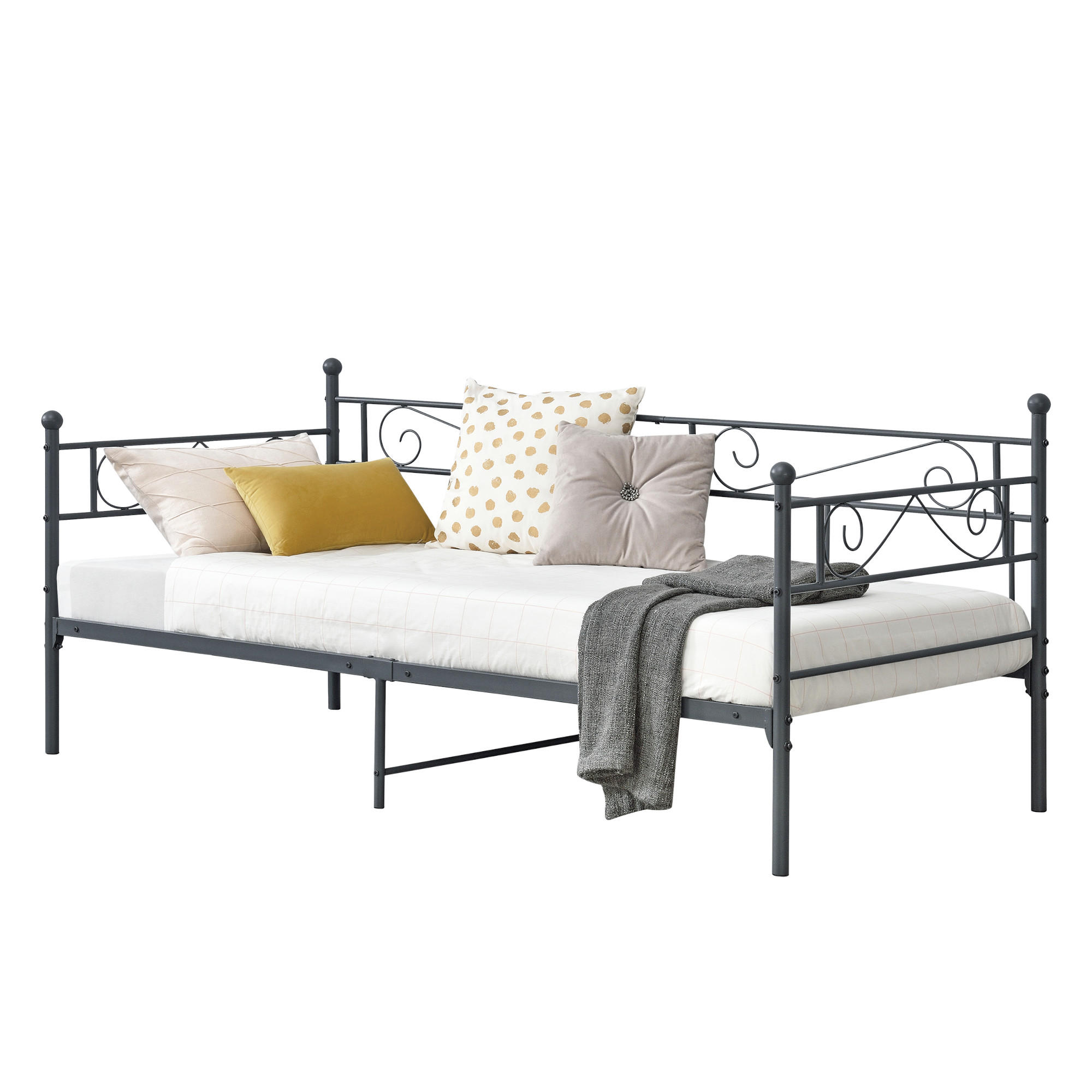 TAGESBETT Kerava - Dunkelgrau, Metall (90/200cm) - [en.casa]