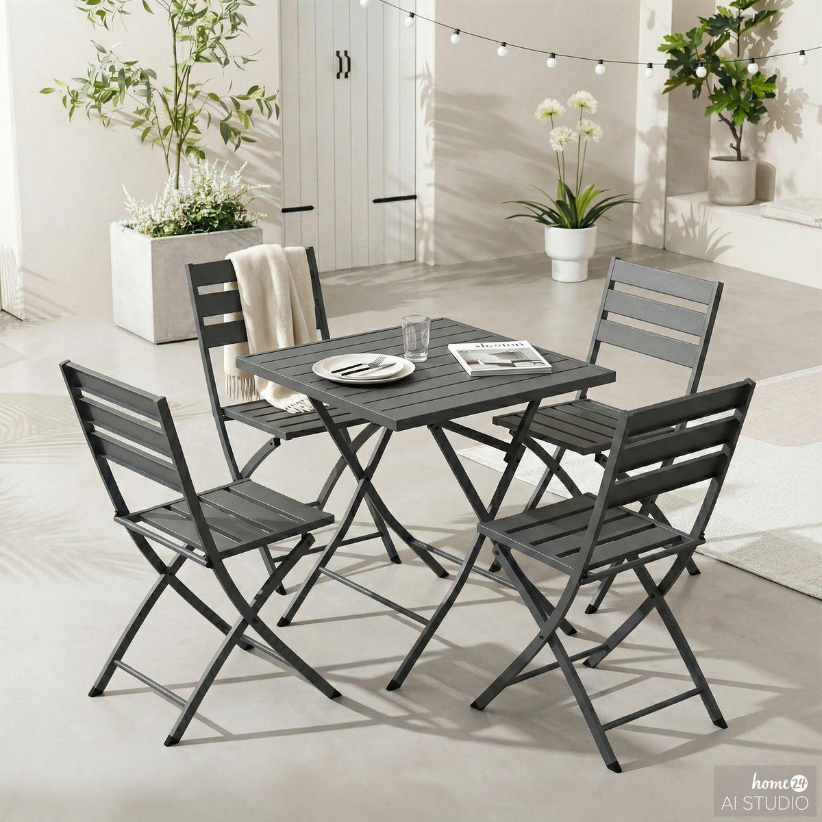 GARTENESSGRUPPE - 5-teilig - Stahl - Salbei - Anthrazit, Metall - home24