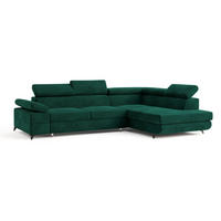 ECKSOFA FAVIEN R-S Grün Velours-Stoff mit Schlaffunktion - Grün, Holz (257/190cm) - MASSENO