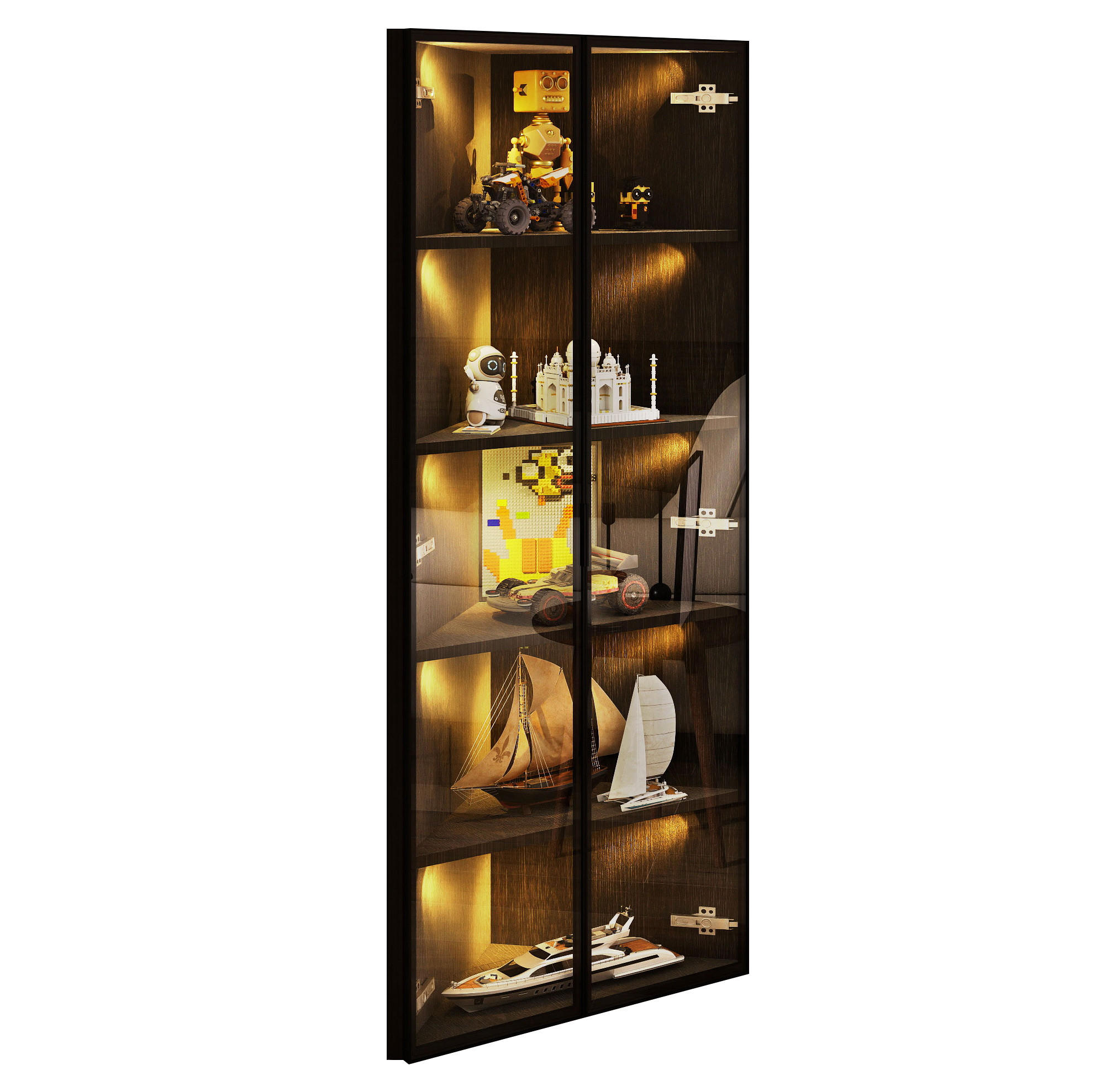 HIGHBOARD 62/35/160 cm in Schwarz mit LED-Beleuchtung und Sicherheitsglas - Schwarz, Holzwerkstoff (62/160/35cm) - Flora Grace