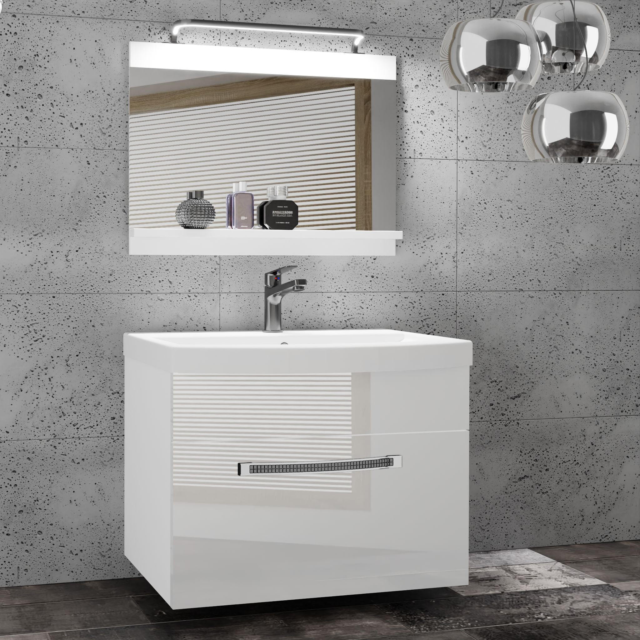 BADMÖBEL Badezimmer Weiß, Glänzend - Weiß Hochglanz, Holz (60/51/40cm) - B BELINI GROUP