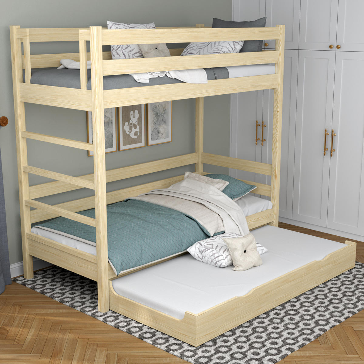 ETAGENBETT N03 mit Matratzenschublade Klare Kiefer 120/190 - Hellbraun/Braun, Naturmaterialien/Holz (120/190cm) - N-Wood