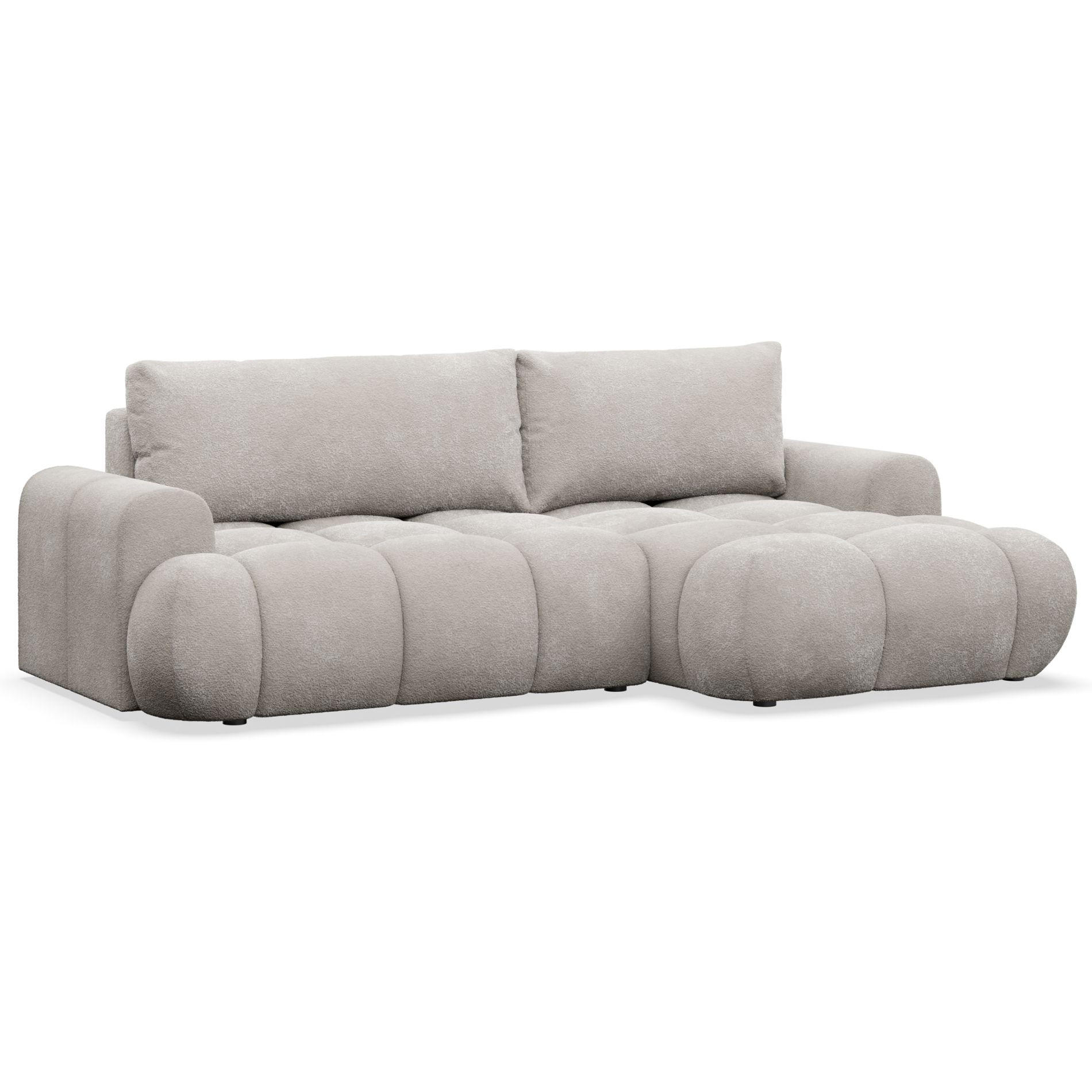 ECKSOFA Ombo Mini, Graubeige Bouclé, rechtsseitig - Taupe/Schwarz, Kunststoff/Textil (256/155cm) - Selsey