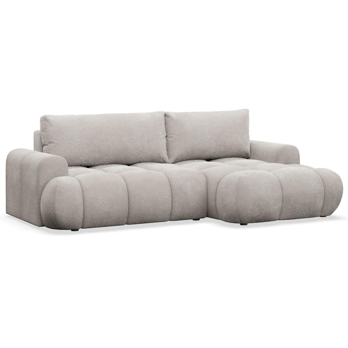ECKSOFA Ombo Mini, Graubeige Bouclé, rechtsseitig - Taupe/Schwarz, Kunststoff/Textil (256/155cm) - Selsey