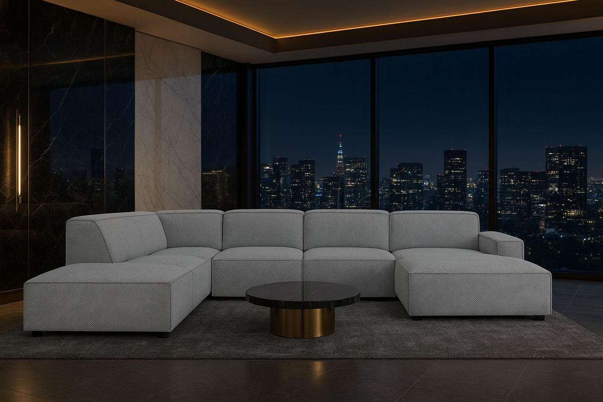 ECKSOFA Cursal V, Stoff Artico, Cement, Links - Grau, Holz (364/262cm) - Kaiser Möbel