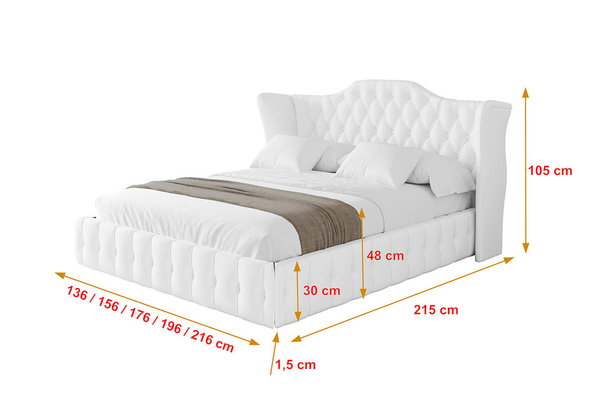 POLSTERBETT mit Bettkasten und Lattenrost, Boxbett ohne Matratze - MODY 200x200 Weiß Kunstleder - Weiß Hochglanz, Holzwerkstoff/Textil (200/200cm) - ALTDECOR