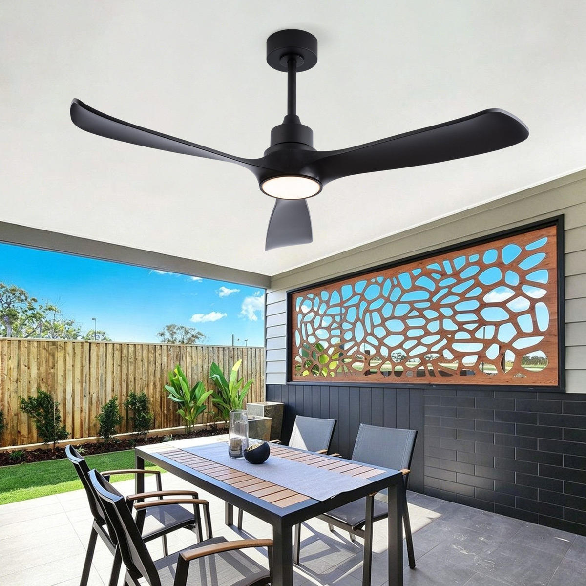 DECKENVENTILATOR & LED Beleuchtung Vor-/Rücklauf reversibler DC-Motor - Schwarz, Kunststoff (132/132/45.7cm) - BEXEVUE
